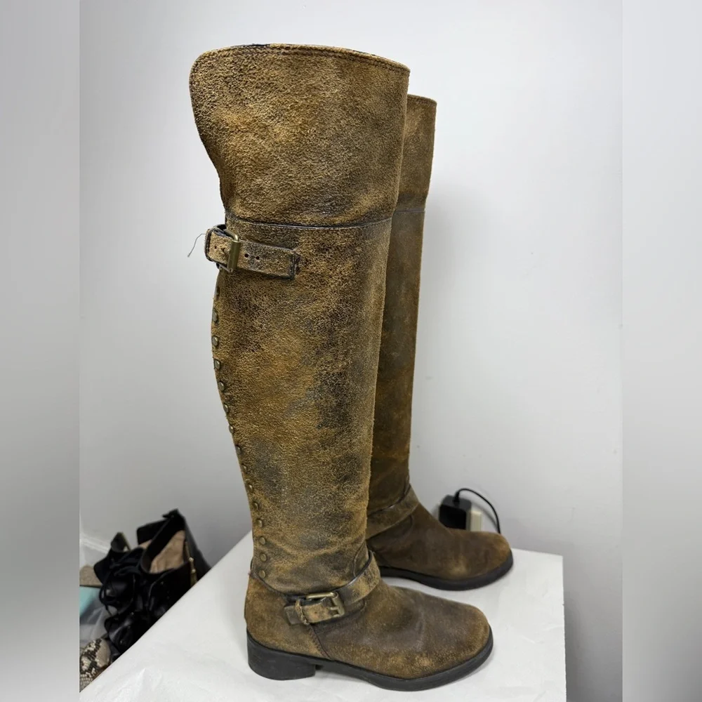 Tory Burch Tarulli Over-the-knee Boots Distressed Leather Sz 8.5